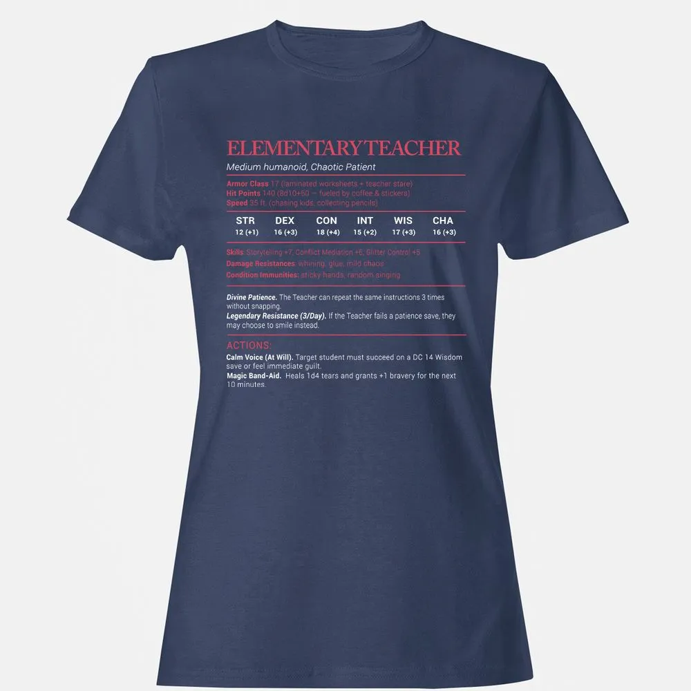 Elementary Teacher Stats Women's T-Shirt - Navy - 10