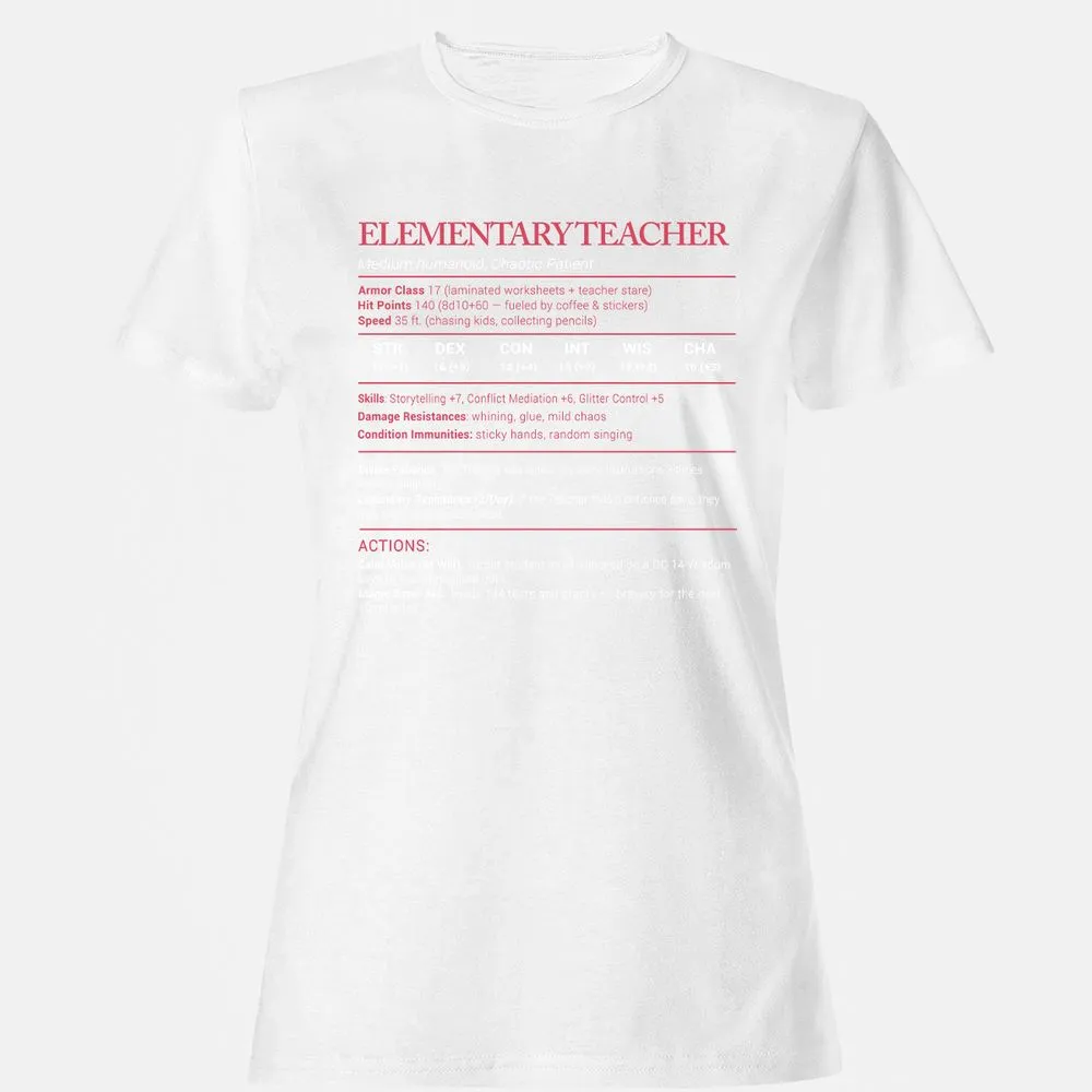 Elementary Teacher Stats Women's T-Shirt - White - 16