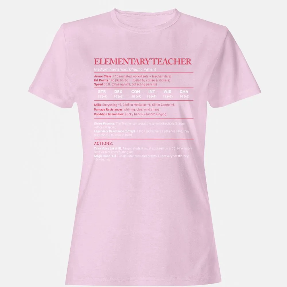 Elementary Teacher Stats Women's T-Shirt - Light Pink - 9