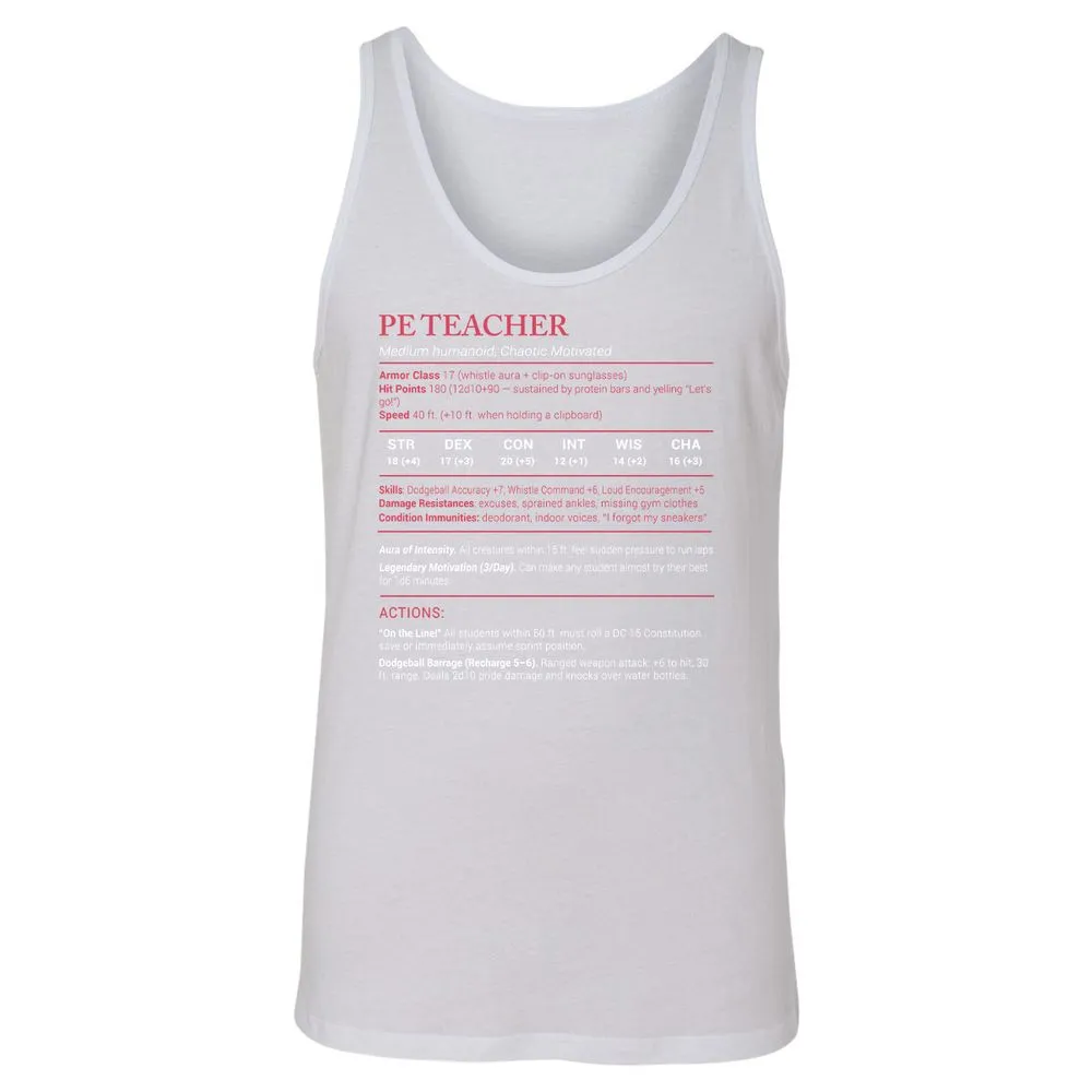 PE Teacher Stats Unisex Jersey Tank - White - 14