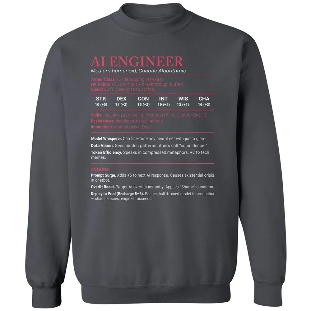 AI Engineer Stats Classic Unisex Sweatshirt - Charcoal - 7