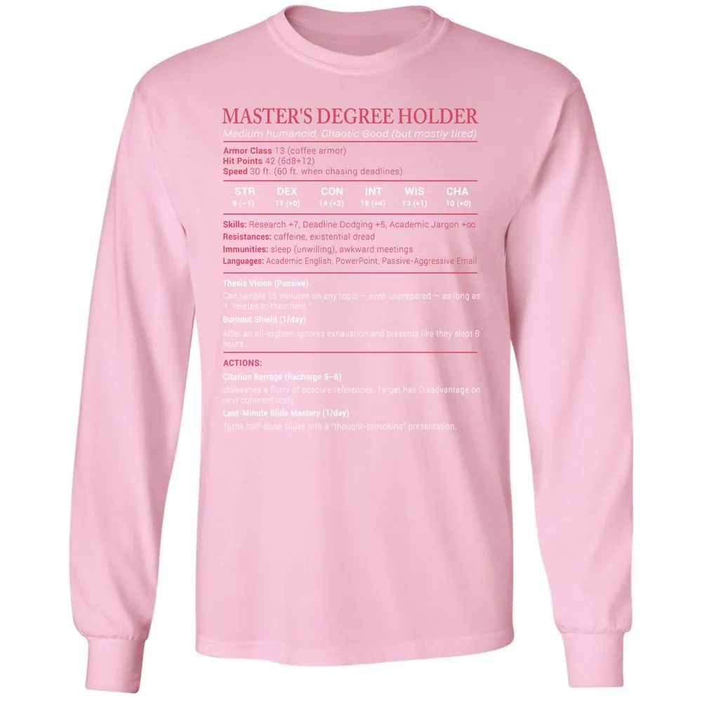 Master Degree's Holder Stats Long Sleeve T-Shirt - Light Pink - 3