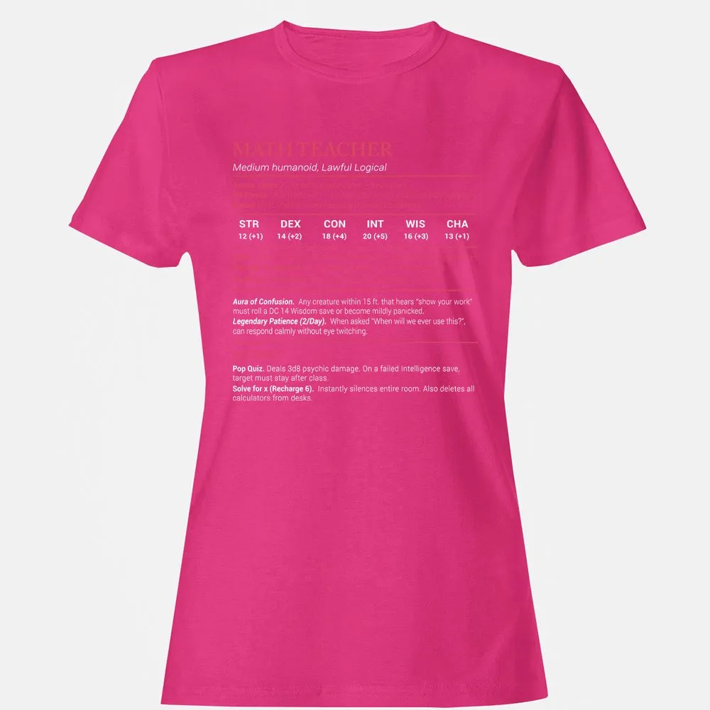 Math Teacher Stats Women's T-Shirt - Heliconia - 6