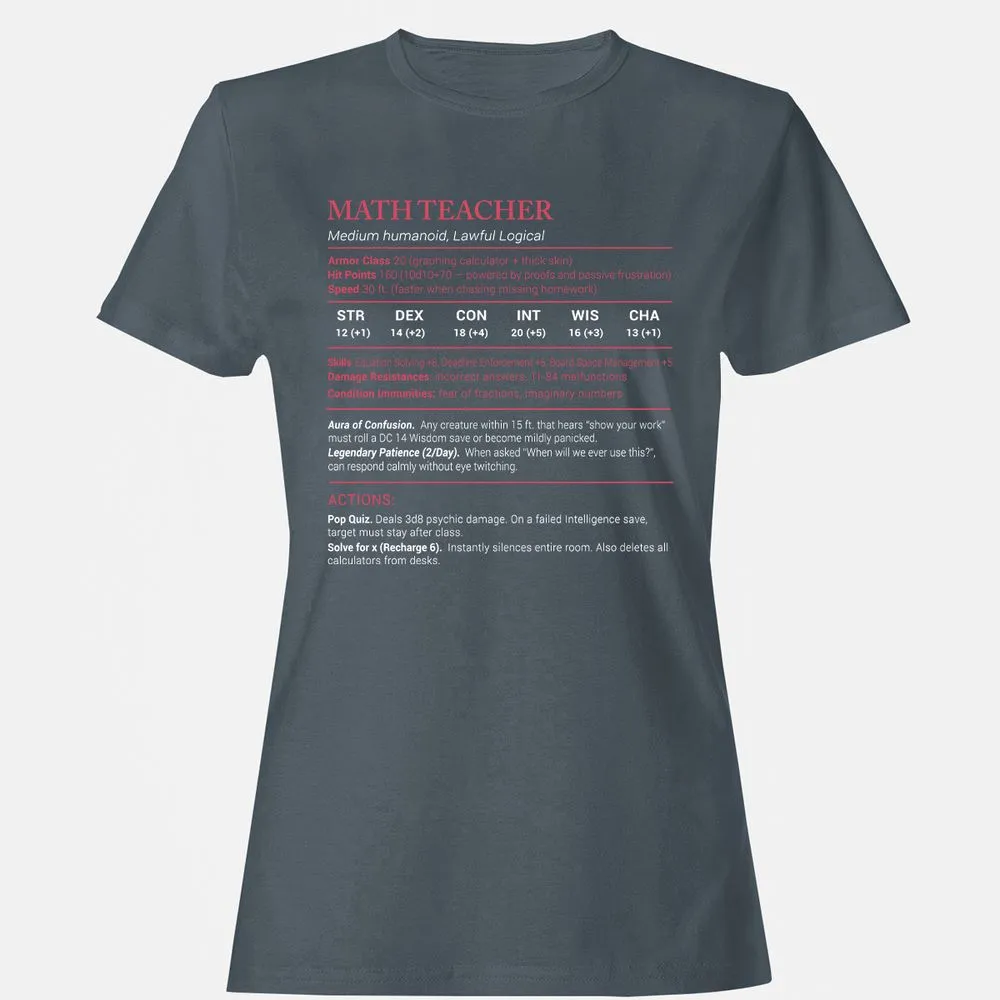 Math Teacher Stats Women's T-Shirt - Charcoal - 3