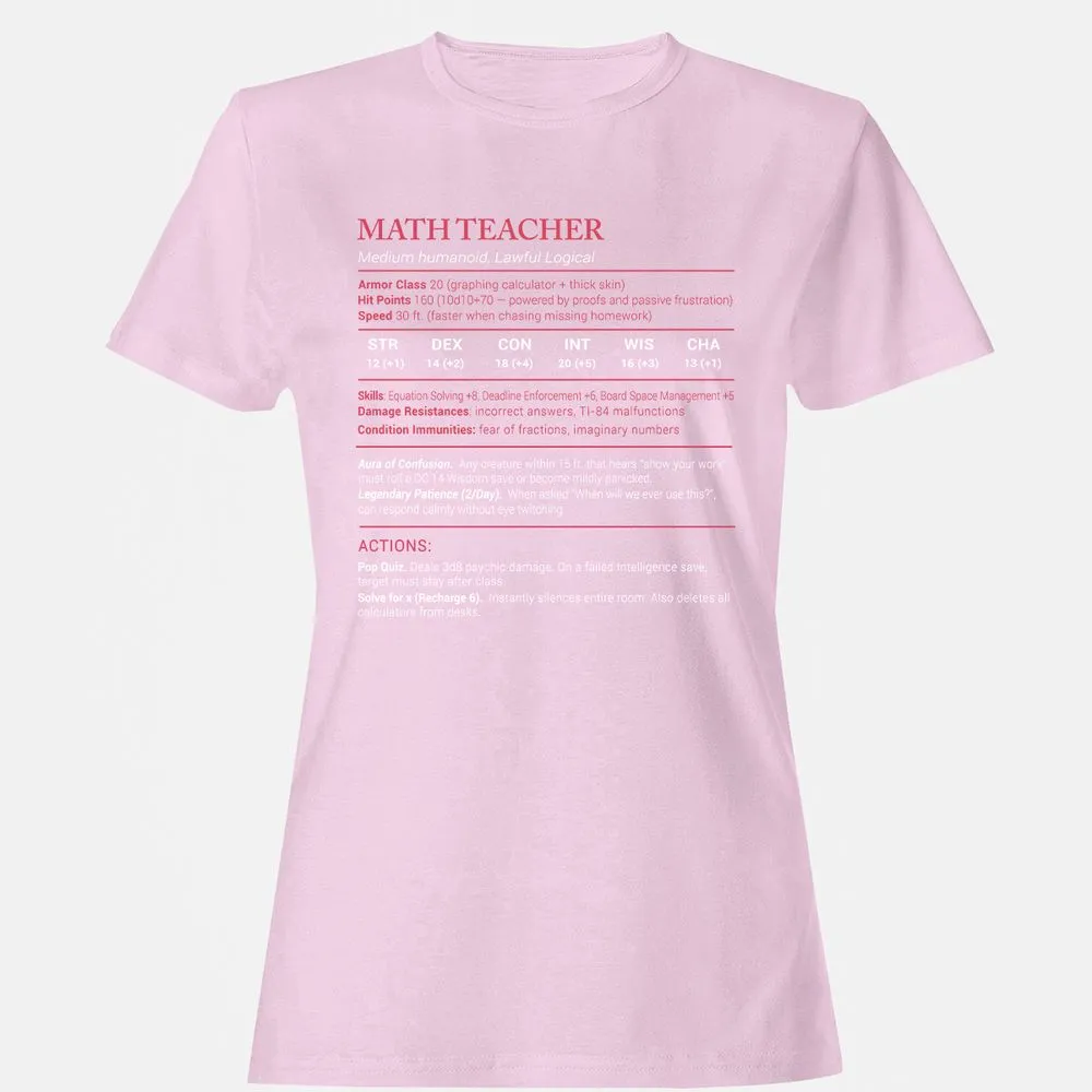 Math Teacher Stats Women's T-Shirt - Light Pink - 9