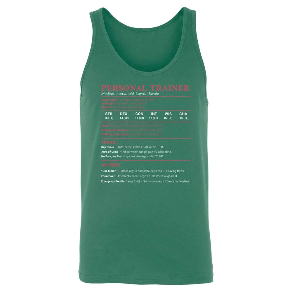 Personal Trainer PT Stats Unisex Jersey Tank - Kelly - 9
