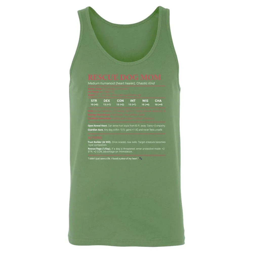 Rescue Dog Mom Stats Unisex Jersey Tank - Leaf - 10