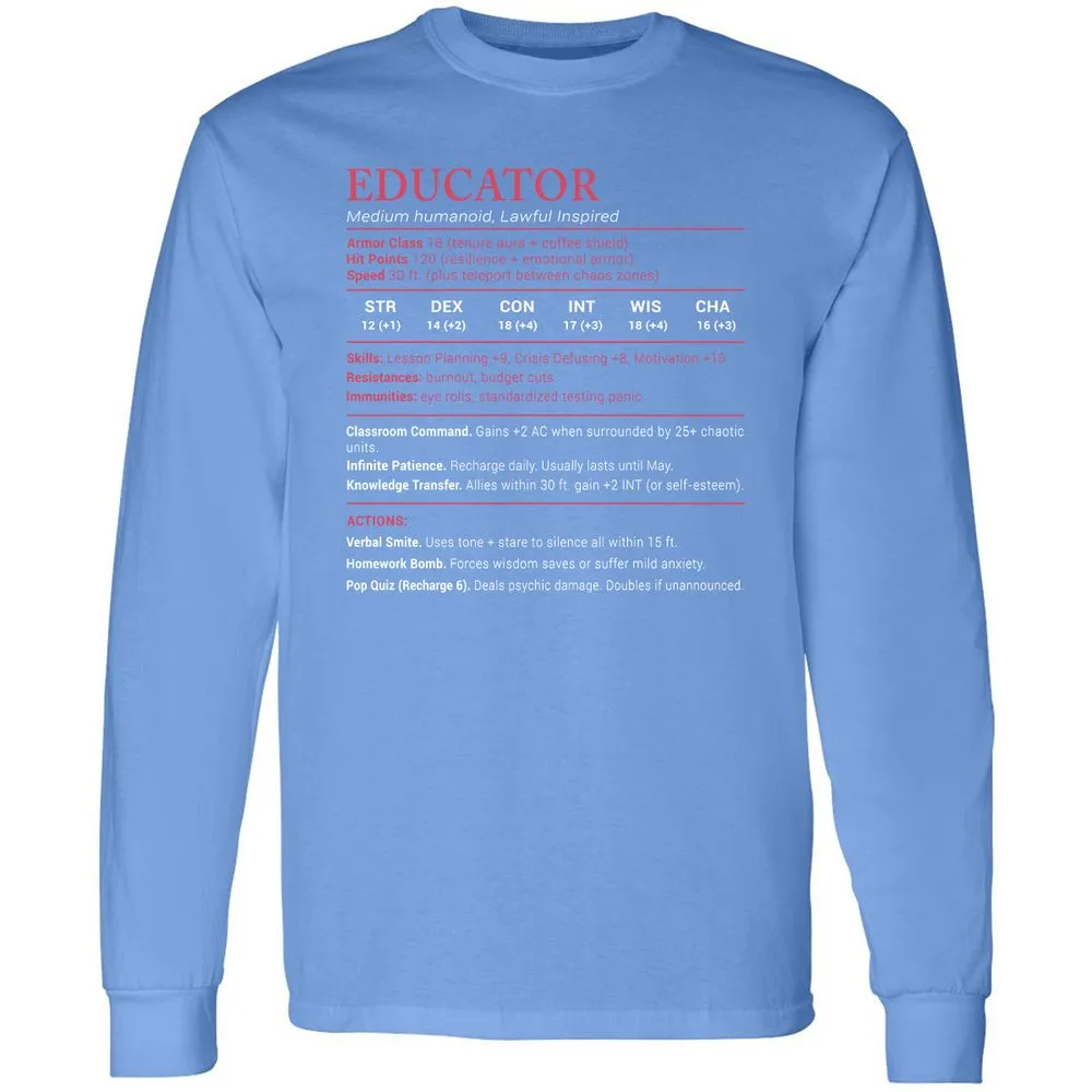 Educator Stats Long Sleeve T-Shirt - Carolina Blue - 12
