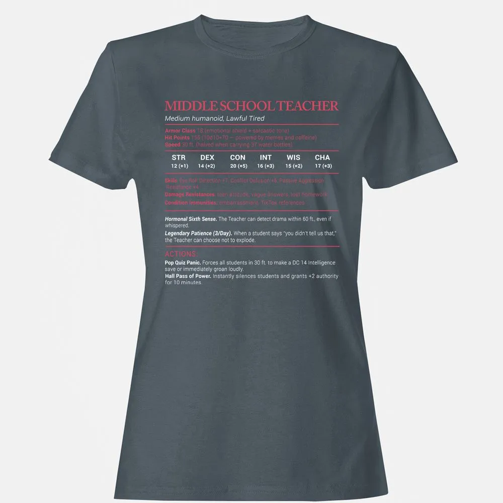 Middle School Teacher Stats Women's T-Shirt - Charcoal - 3