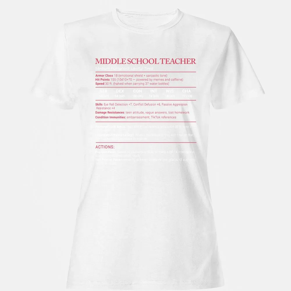 Middle School Teacher Stats Women's T-Shirt - White - 16