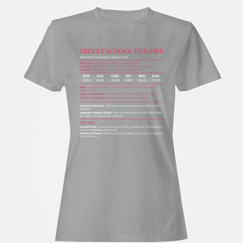 Middle School Teacher Stats Women's T-Shirt - Sport Grey - 15