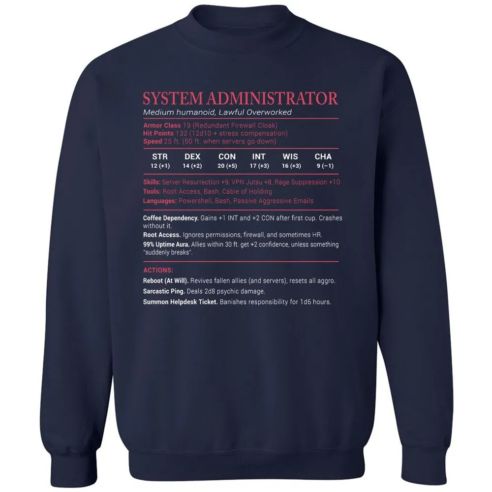 System Administrator Stats Classic Unisex Sweatshirt - Navy - 2