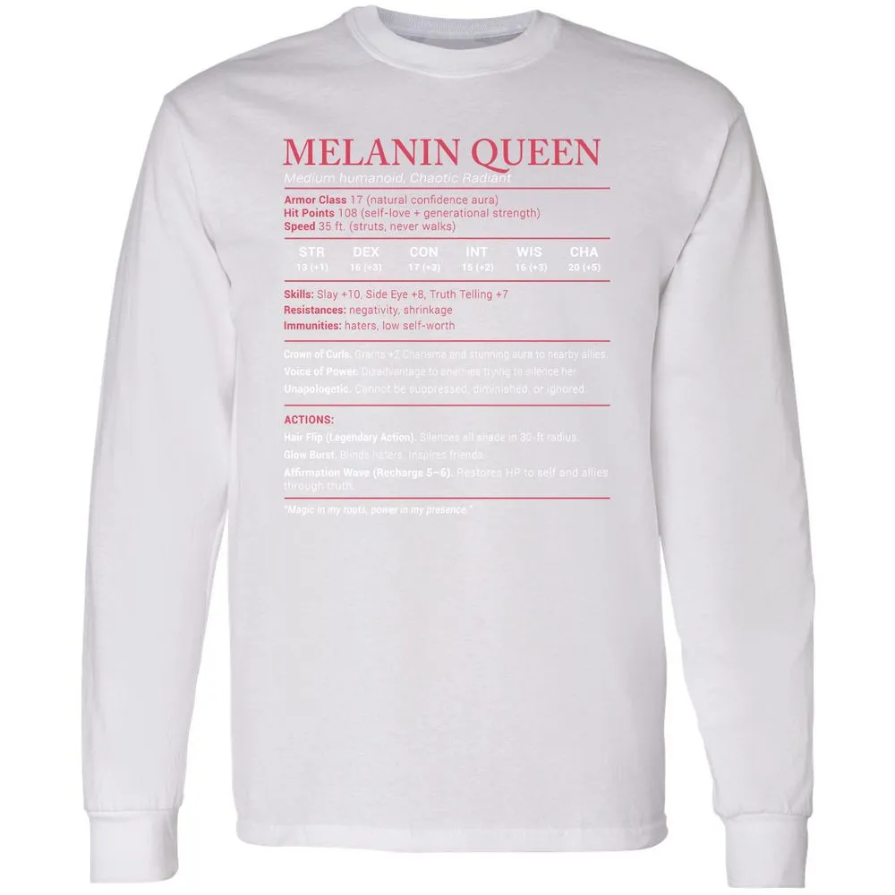 Melanin Queen Stats Long Sleeve T-Shirt - White - 5