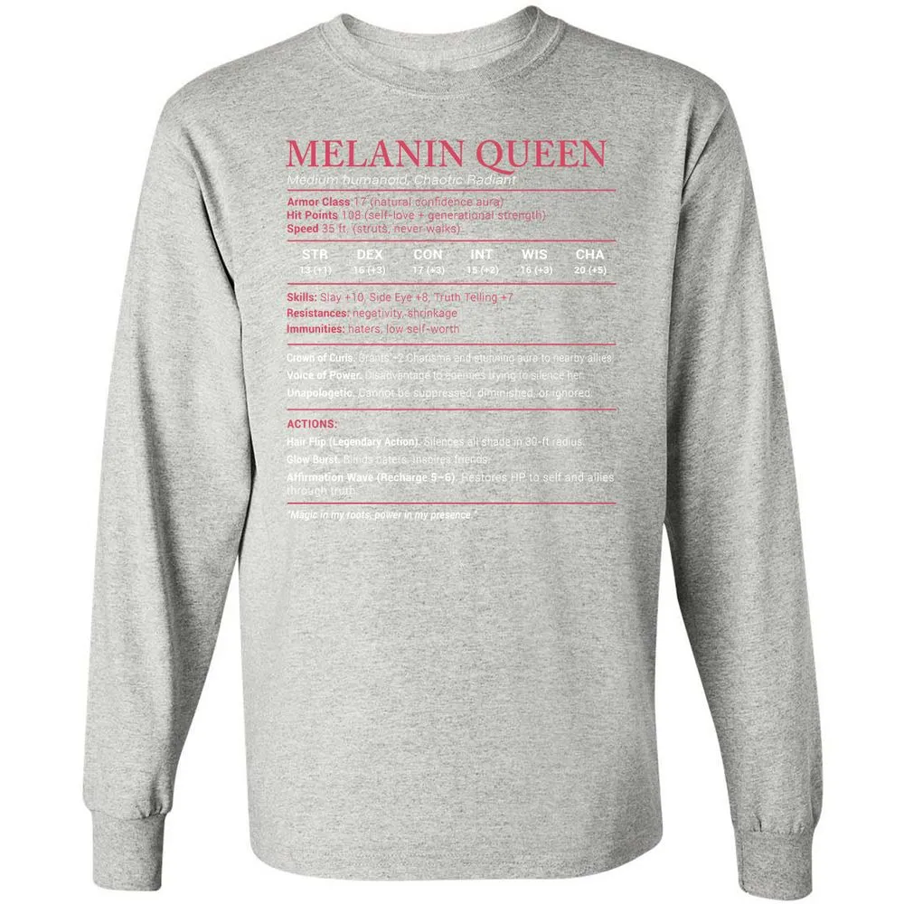 Melanin Queen Stats Long Sleeve T-Shirt - Ash - 7