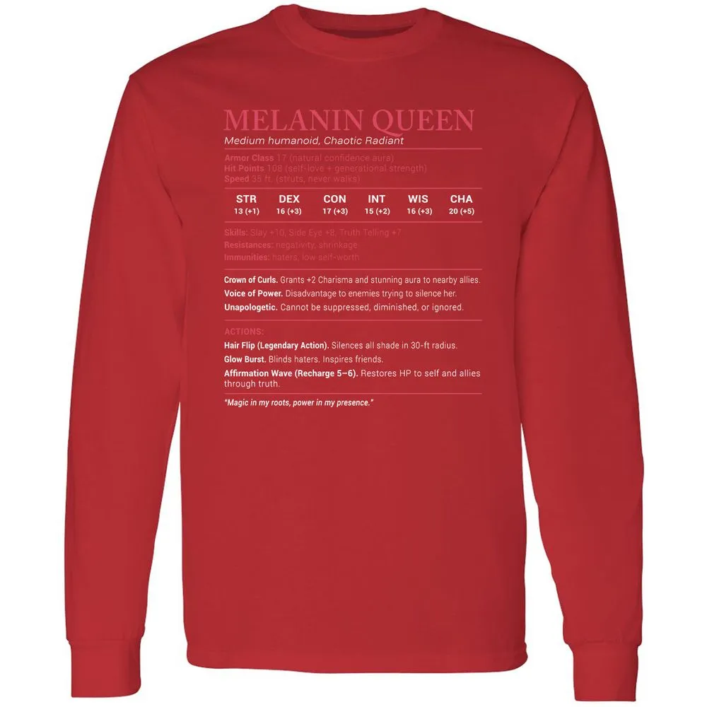Melanin Queen Stats Long Sleeve T-Shirt - Red - 14