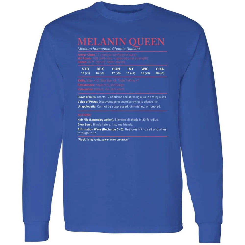 Melanin Queen Stats Long Sleeve T-Shirt - Royal - 8