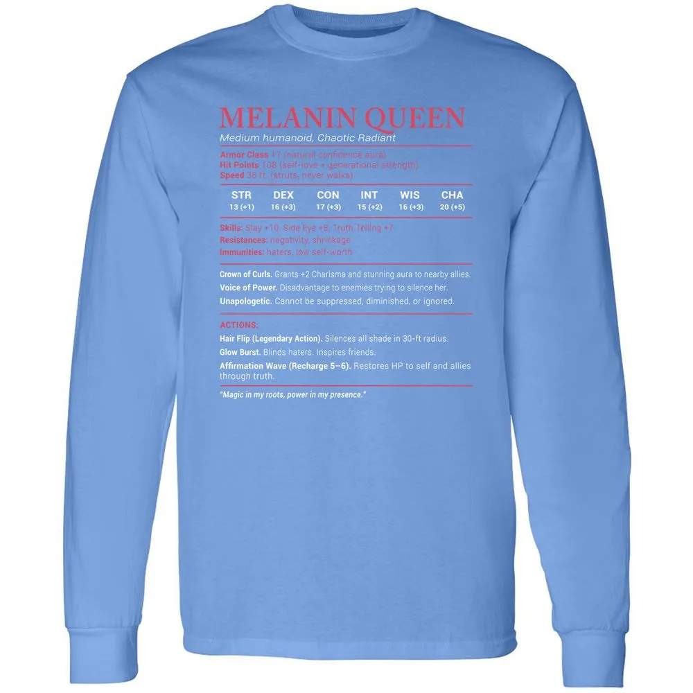 Melanin Queen Stats Long Sleeve T-Shirt - Carolina Blue - 12