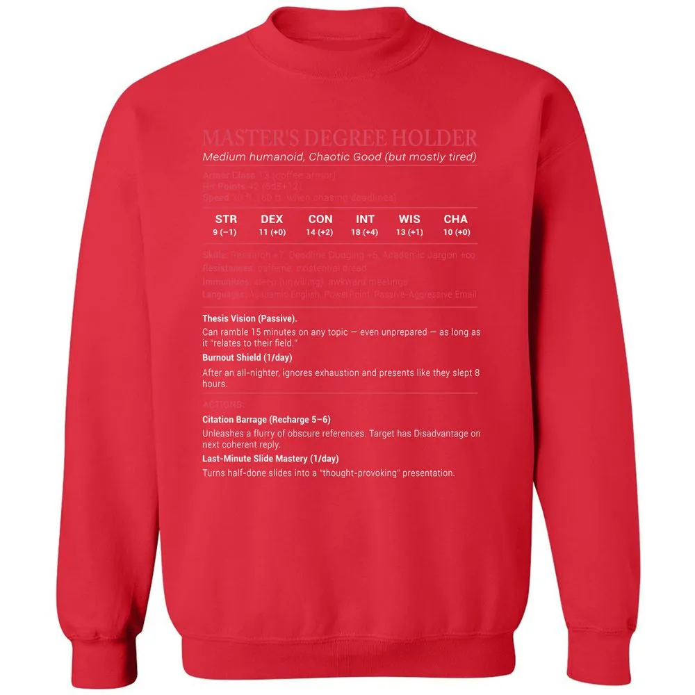 Master Degree's Holder Stats Classic Unisex Sweatshirt - Red - 5