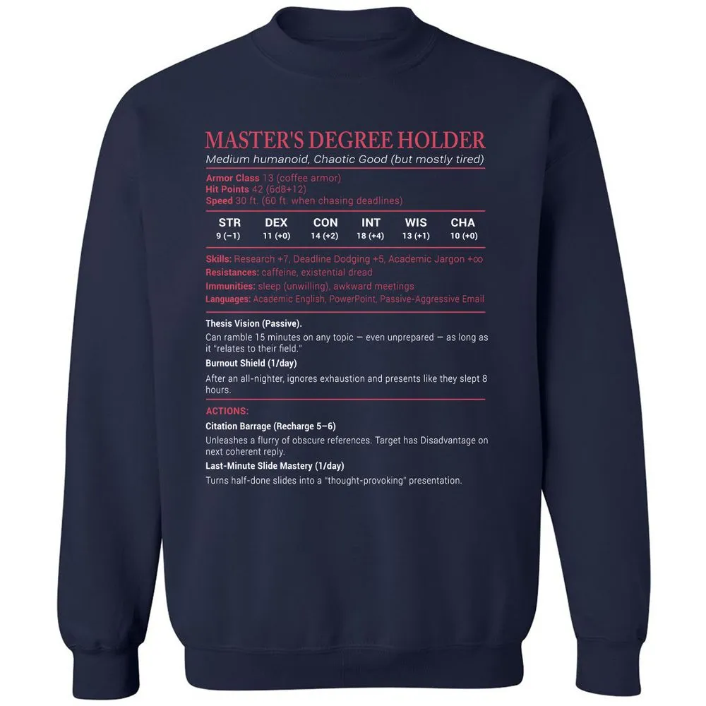 Master Degree's Holder Stats Classic Unisex Sweatshirt - Navy - 2