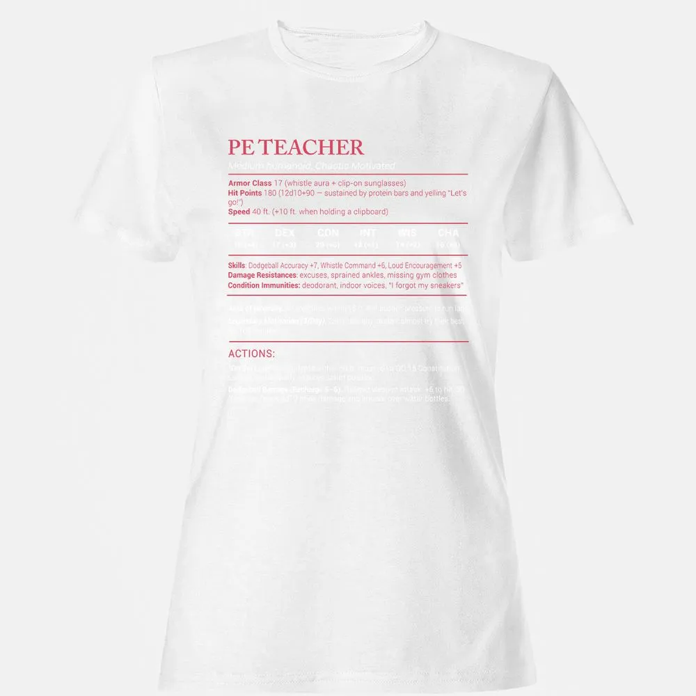 PE Teacher Stats Women's T-Shirt - White - 16