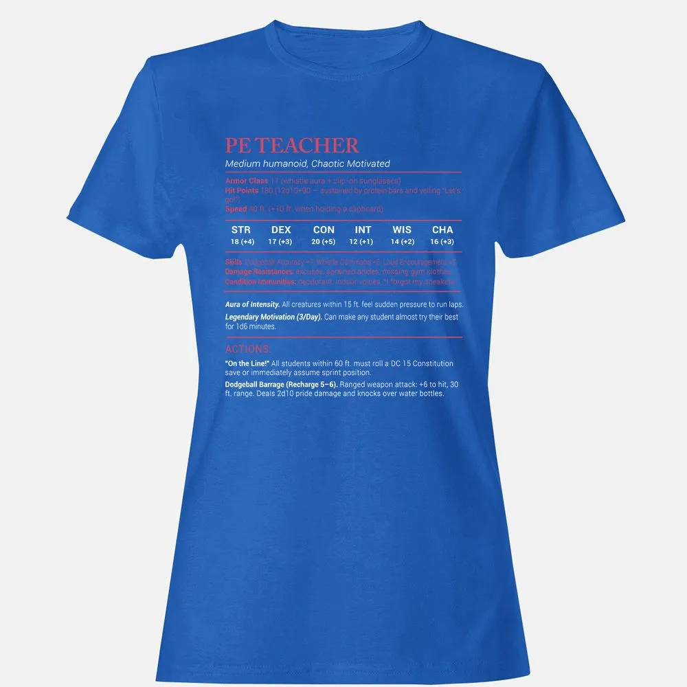 PE Teacher Stats Women's T-Shirt - Royal - 14