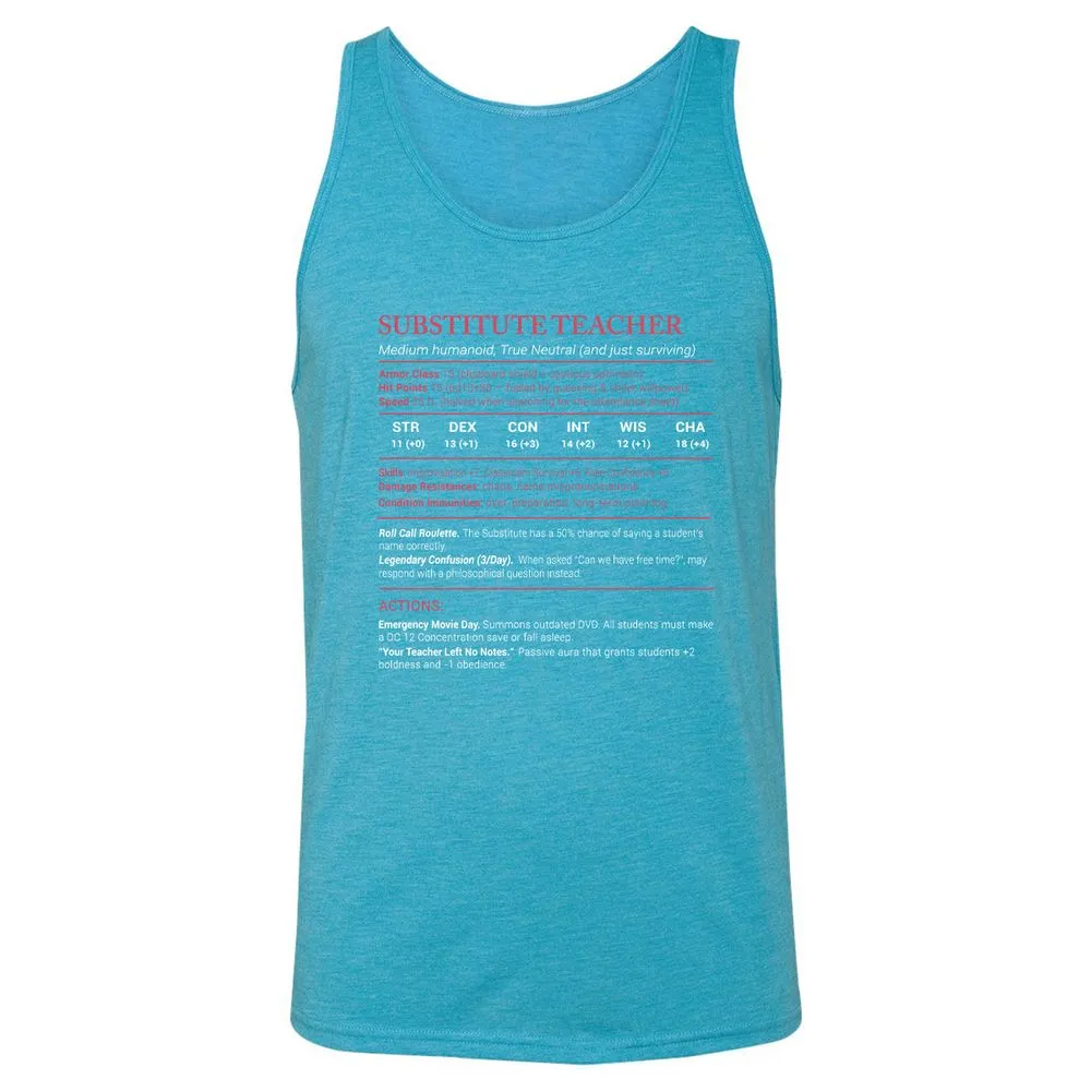 Substitute Teacher Stats Unisex Jersey Tank - Aqua Triblend - 3