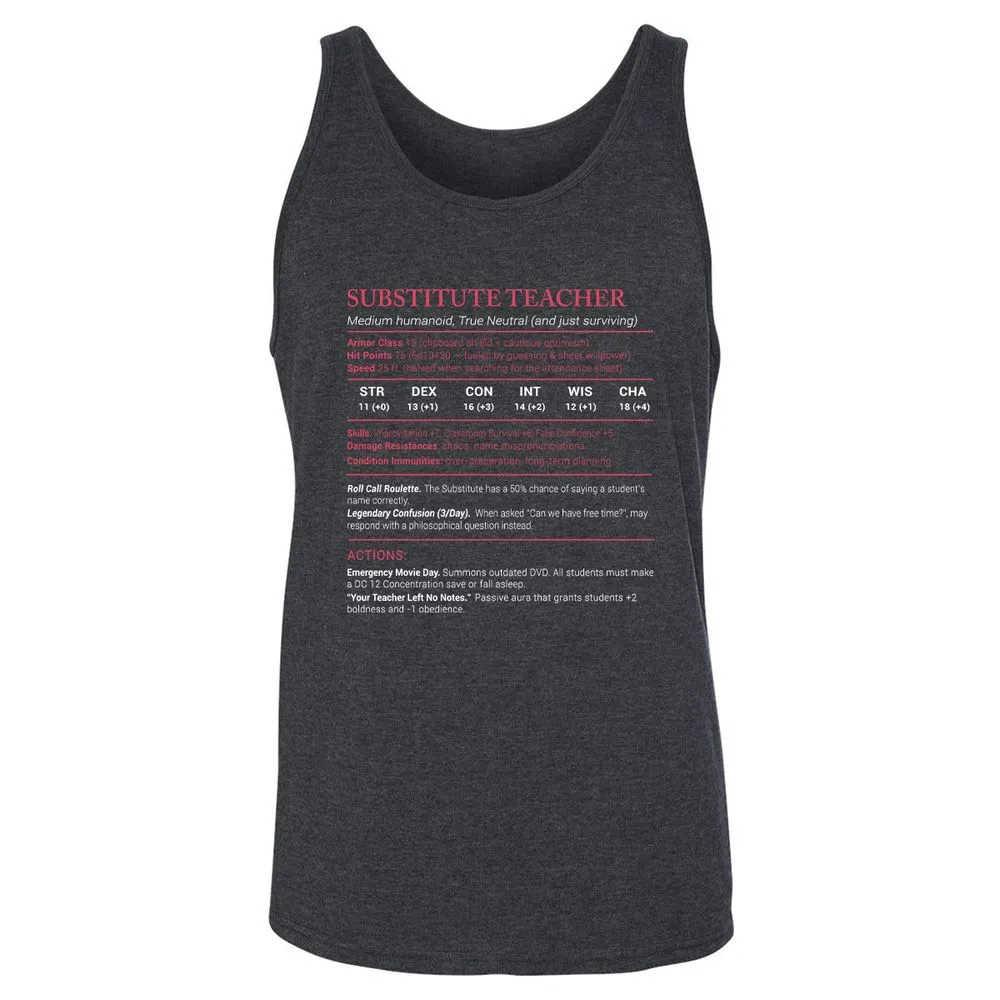 Substitute Teacher Stats Unisex Jersey Tank - Dark Grey Heather - 6
