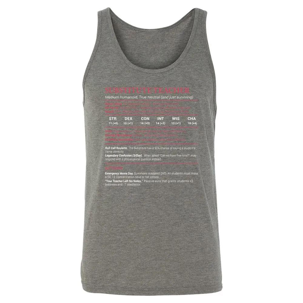 Substitute Teacher Stats Unisex Jersey Tank - Grey Triblend - 8