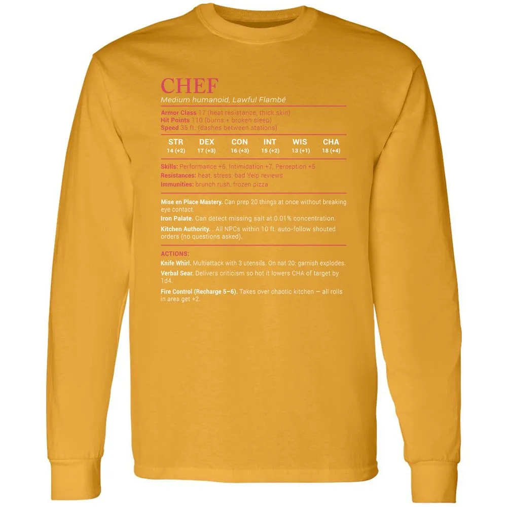 Chef Stats Long Sleeve T-Shirt - Gold - 9