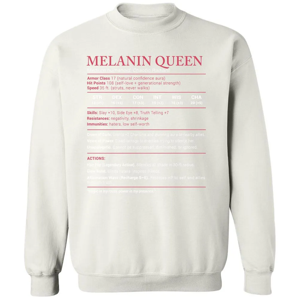 Melanin Queen Stats Classic Unisex Sweatshirt - White - 12