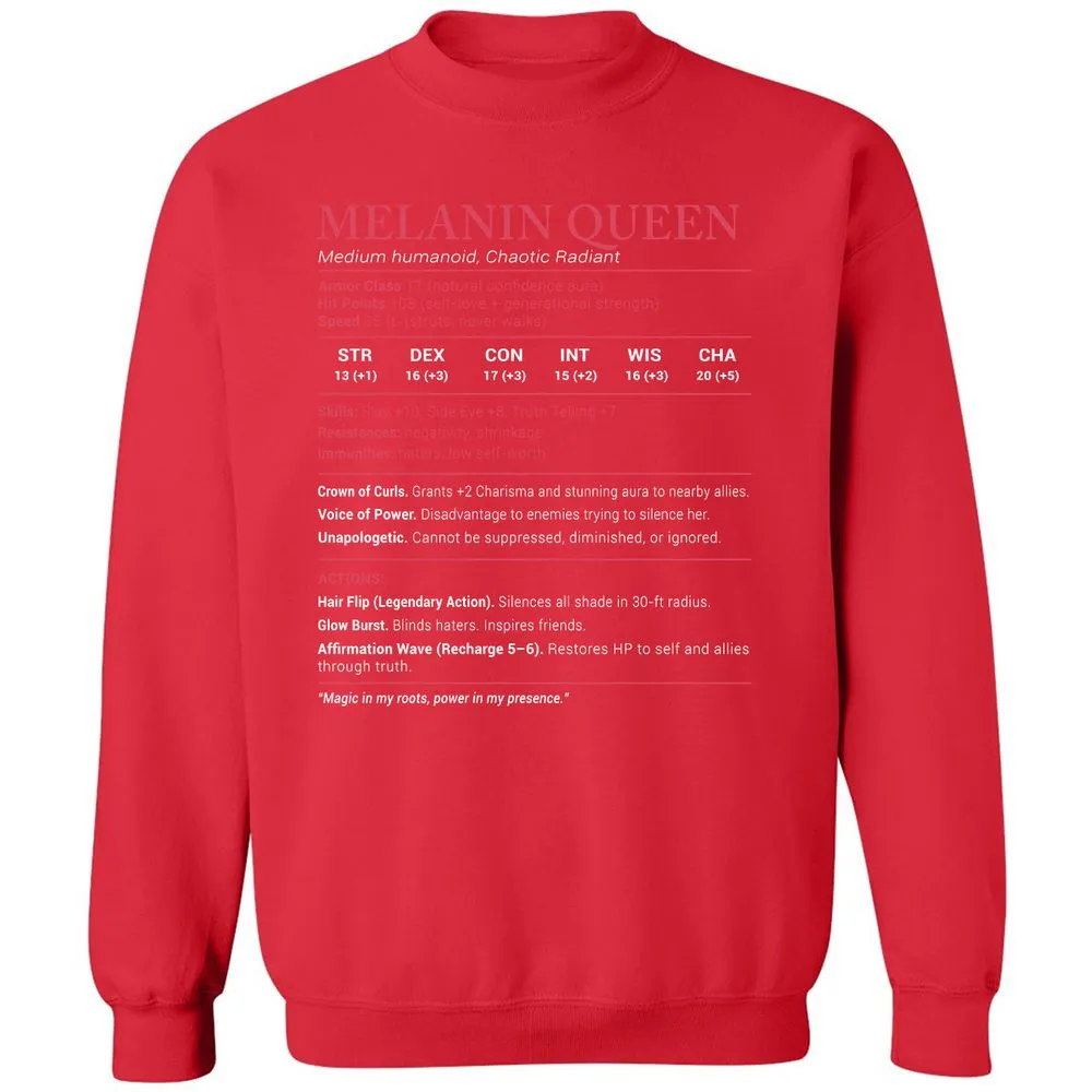 Melanin Queen Stats Classic Unisex Sweatshirt - Red - 5