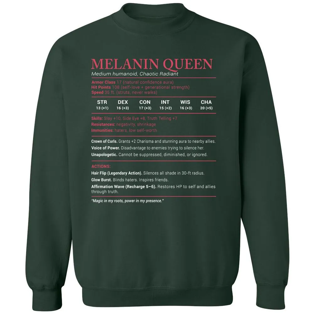 Melanin Queen Stats Classic Unisex Sweatshirt - Forest Green - 4