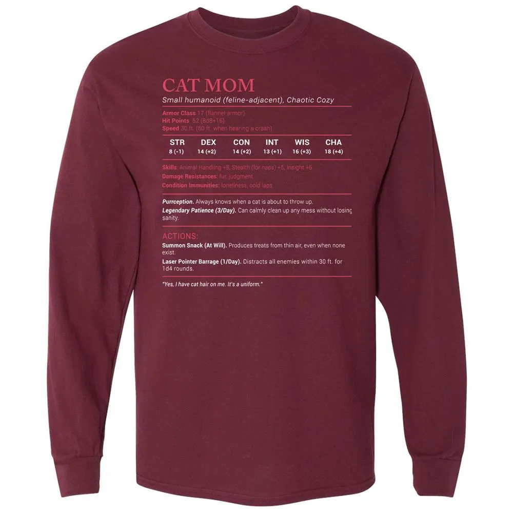 Cat Mom Stats Long Sleeve T-Shirt - Maroon - 11