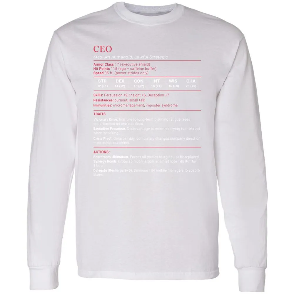 CEO Stats Long Sleeve T-Shirt - White - 5
