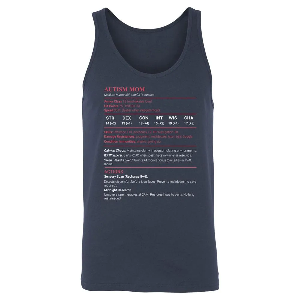 Autism Mom Stats Unisex Jersey Tank - Navy - 2