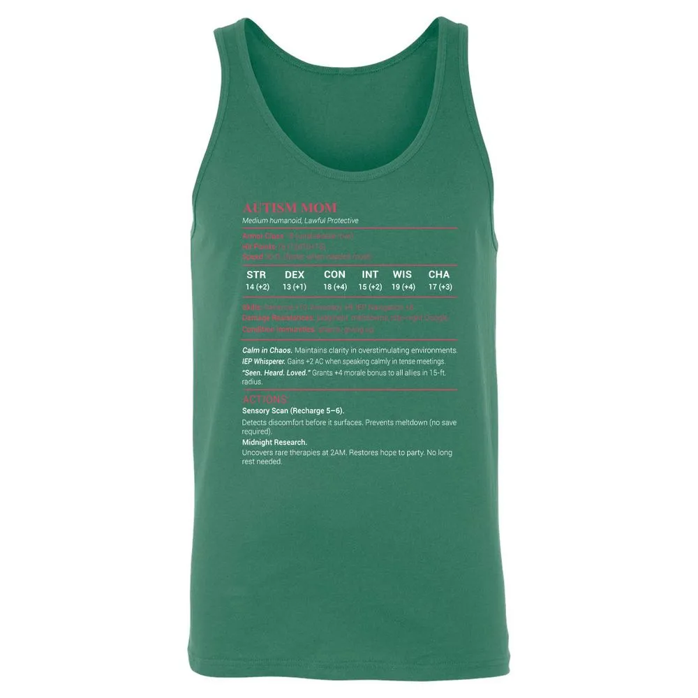 Autism Mom Stats Unisex Jersey Tank - Kelly - 9