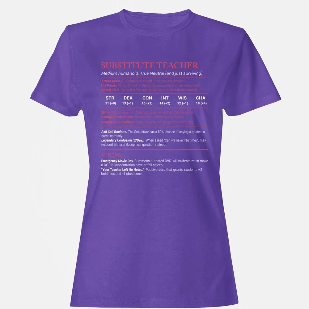 Substitute Teacher Stats Women's T-Shirt - Purple - 12