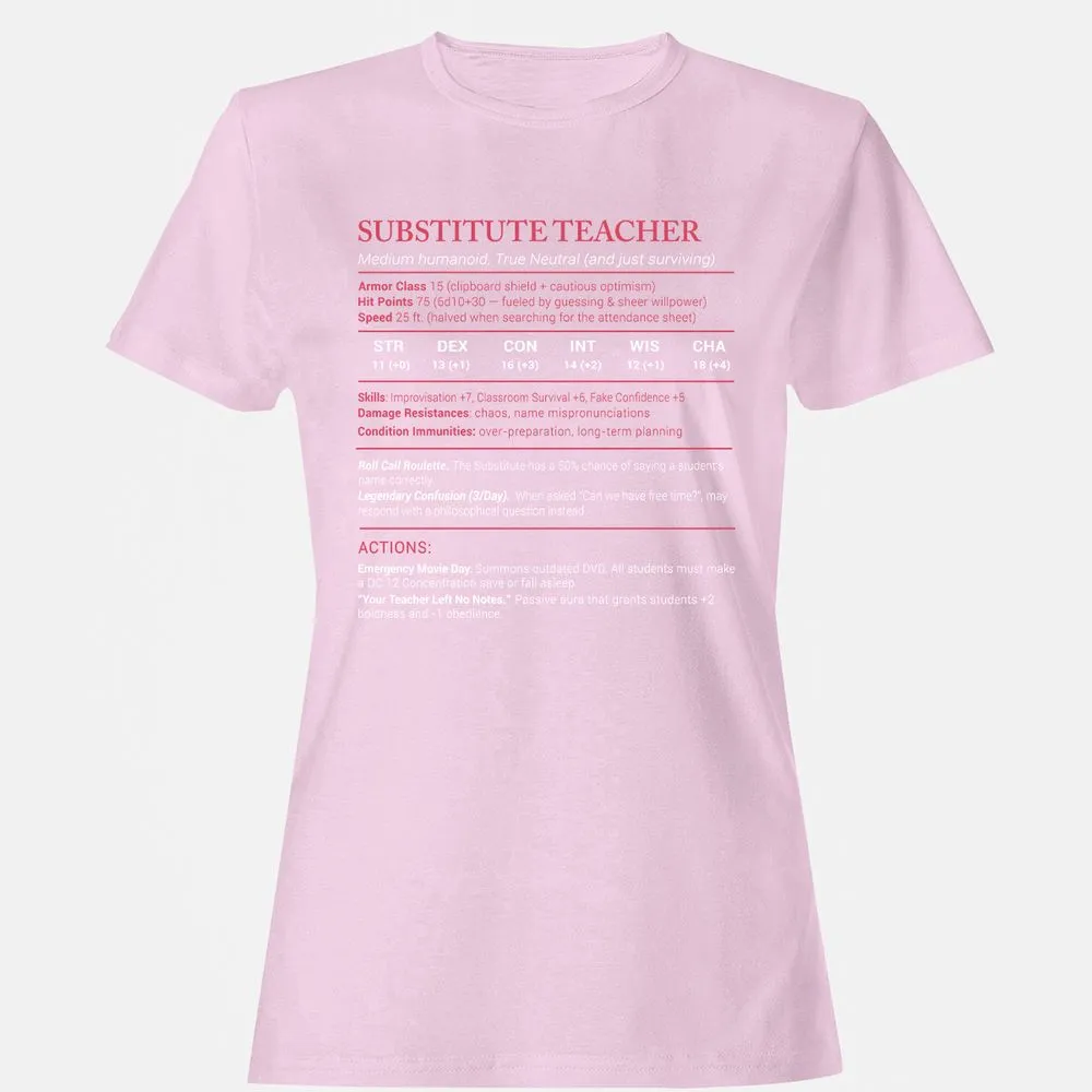 Substitute Teacher Stats Women's T-Shirt - Light Pink - 9