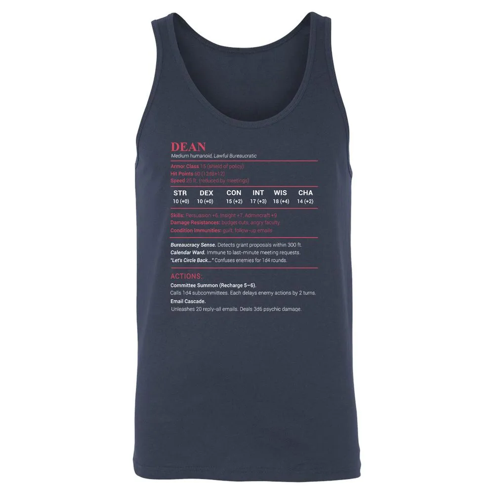 Dean Stats Unisex Jersey Tank - Navy - 2
