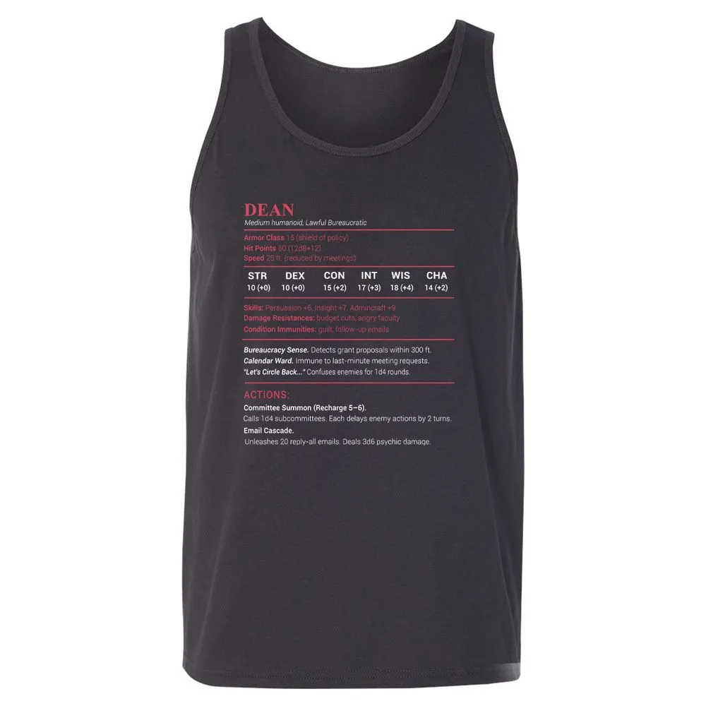 Dean Stats Unisex Jersey Tank - Dark Grey - 7