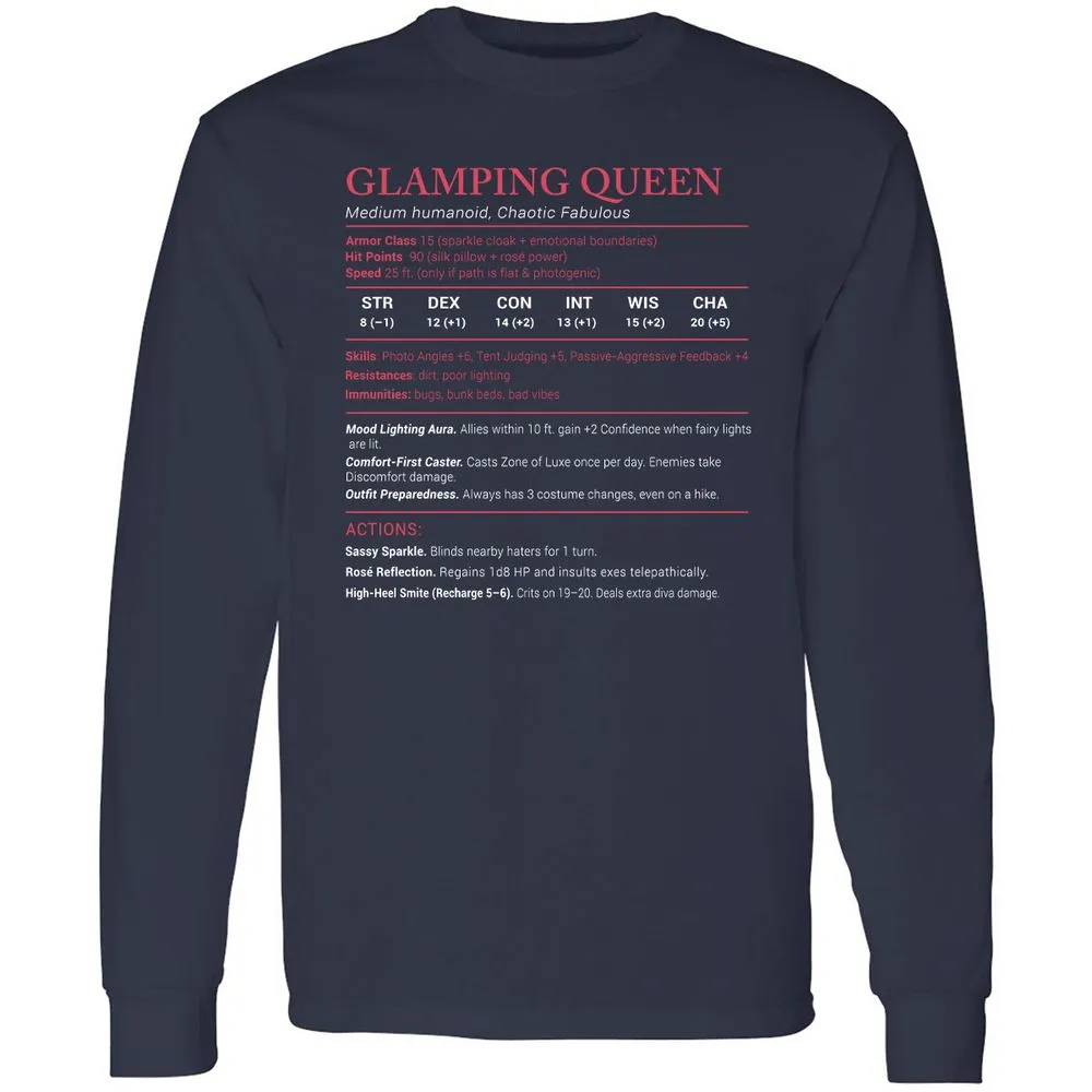 Glamping Queen Stats Long Sleeve T-Shirt - Navy - 2