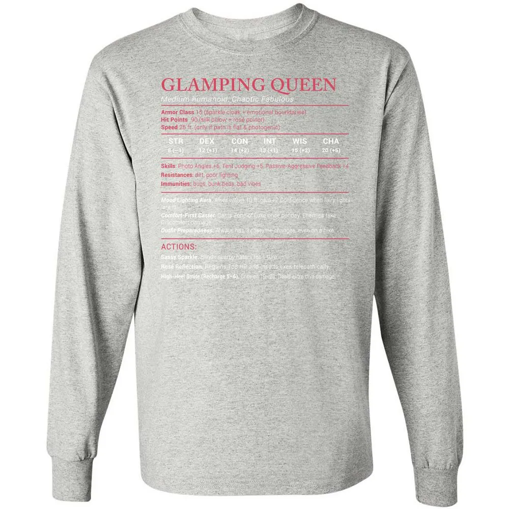 Glamping Queen Stats Long Sleeve T-Shirt - Ash - 7