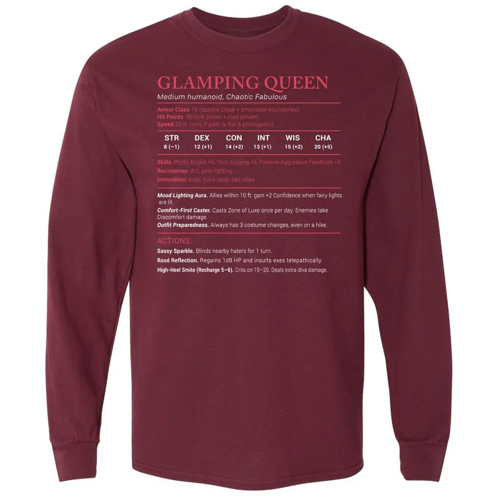 Glamping Queen Stats Long Sleeve T-Shirt - Maroon - 11