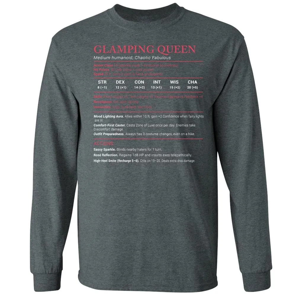 Glamping Queen Stats Long Sleeve T-Shirt - Dark Heather - 15