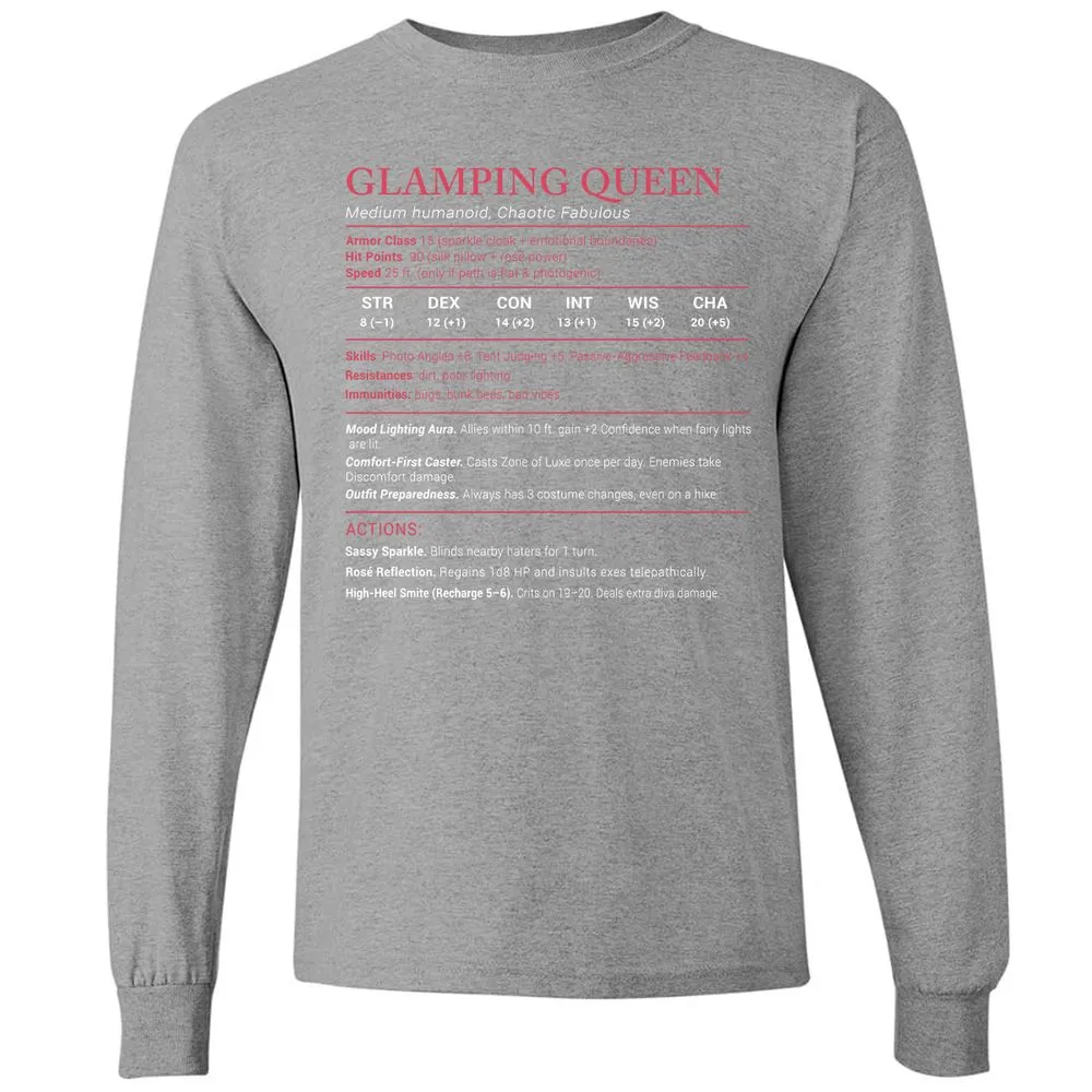 Glamping Queen Stats Long Sleeve T-Shirt - Graphite Heather - 6