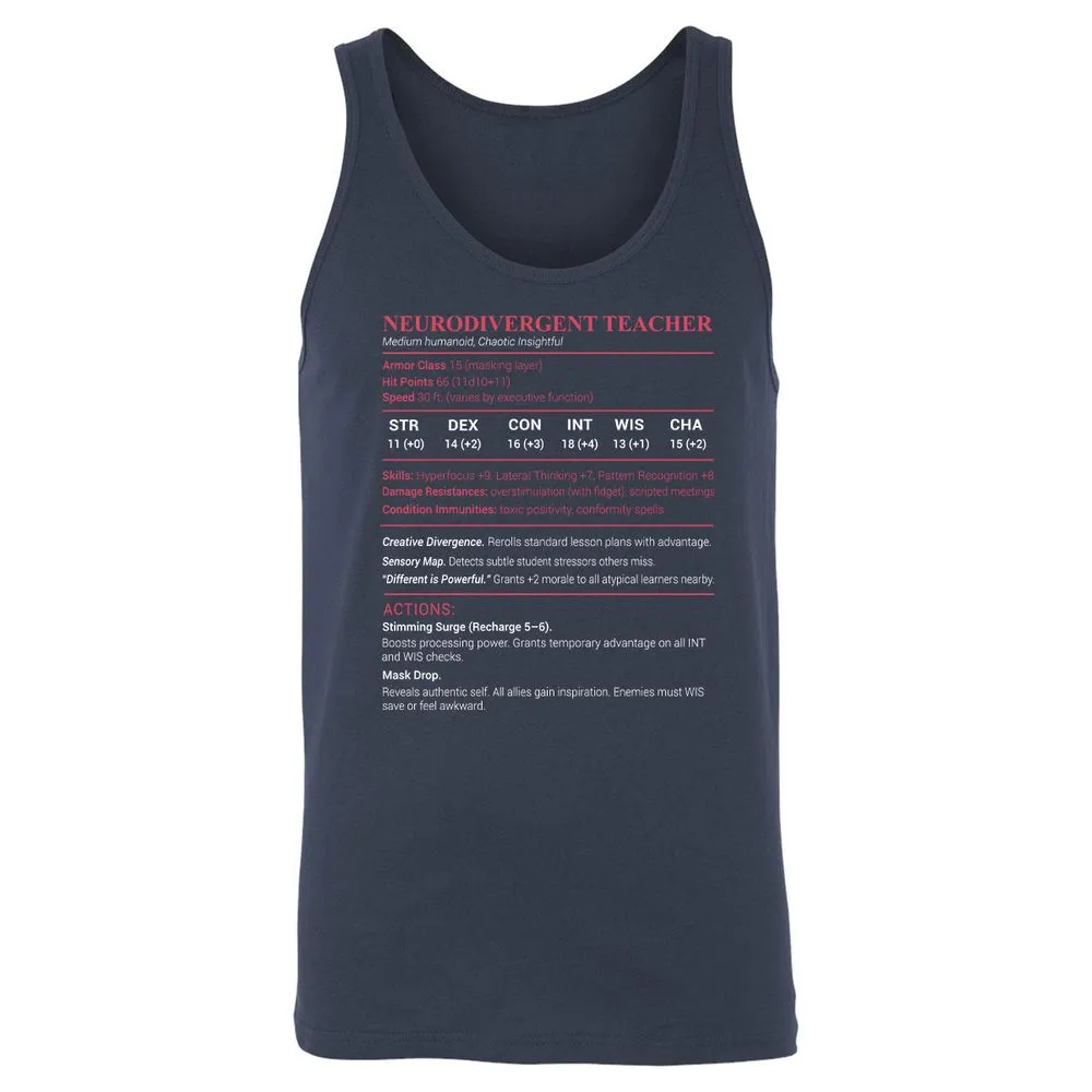 Neurodivergent Teacher Stats Unisex Jersey Tank - Navy - 2