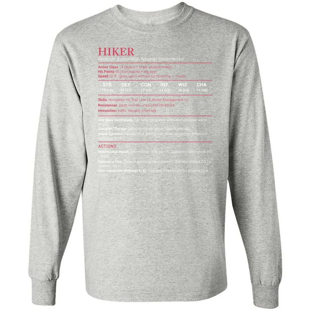 Hiker Stats Long Sleeve T-Shirt - Ash - 7