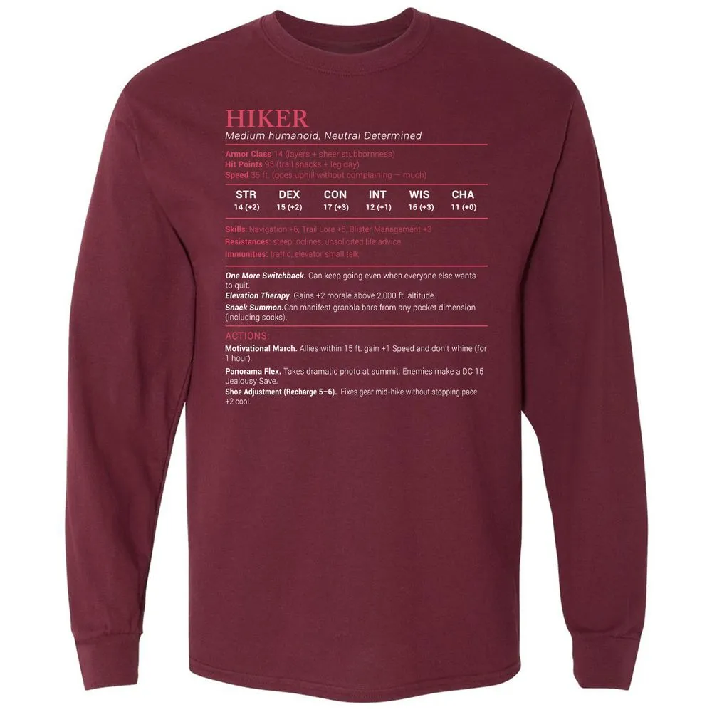 Hiker Stats Long Sleeve T-Shirt - Maroon - 11