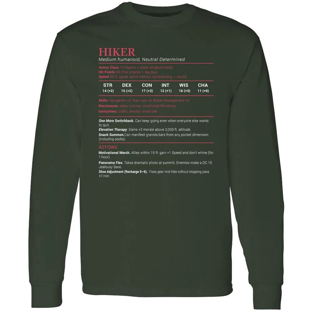 Hiker Stats Long Sleeve T-Shirt - Forest Green - 4