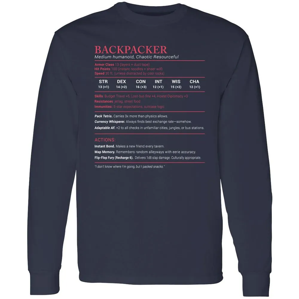 Backpacker Stats Long Sleeve T-Shirt - Navy - 2
